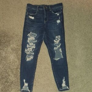 American Eagle Outfitters Dark Blue Distressed Skinny Jeans